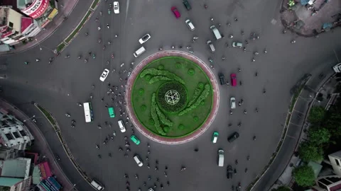 Aerial Top Down Spiral Shot Descending Over Phu Lam Traffic Roundabout Stock Footage 343872508