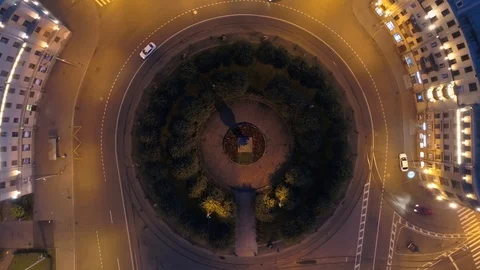 Aerial top down Stachek square round Petersburg Narva Triumphal Gate night light Stock Footage 130006387