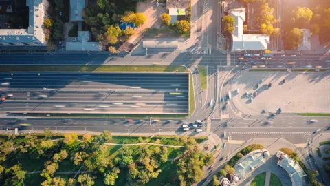 Aerial top down time-lapse shot of heavy car traffic Stock Footage 248475515