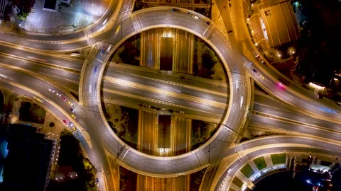 Aerial top down time lapse view of multilevel junction interchange highway 스톡 동영상 263657747