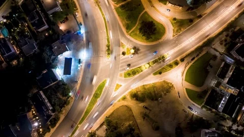 Aerial top down time lapse view of street crossing with traffic in Athens Stock Footage 310832306