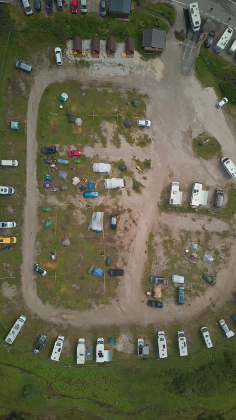 Aerial top-down timelapse nature campsite Alla Baita Dolomites Italy. Drone.. Vídeos de archivo 334387260