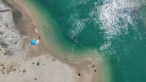 Aerial Top-Down of Tourists on Queen's Beach Sandbar in Nin, Croatia Stock Footage 331728620
