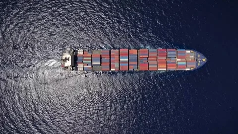 Aerial top down tracking of a large container cargo ship Stock Footage 263476152