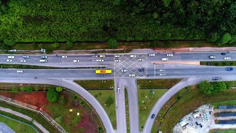 Aerial top down traffic light junction at Kulim Hi Tech Park, Kedah, MALAYSIA Stock Footage 97749065