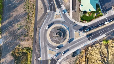 Aerial Top Down Traffic Roundabout Idaho Cars Intersection Drone Overhead View Stock Footage 335481383