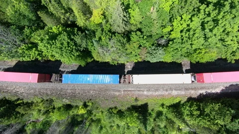 Aerial Top Down Train Railway Freight Rail Shipping Transport Hauling Stock Footage 156533347