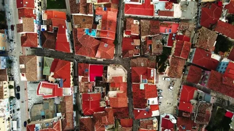 Aerial top down of urban rooftops in city of Nafplio in Mediterranean Greece Vidéo 315414127