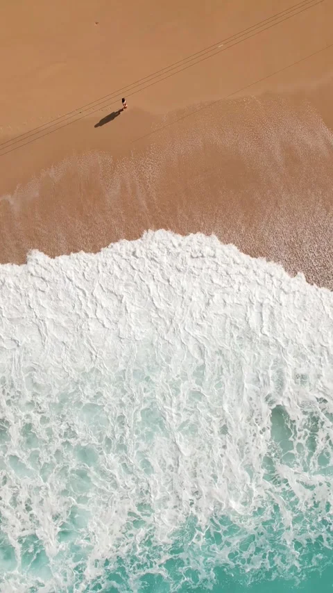 Aerial top down vertical view Gjipe Beach with woman walking enjoy relax on.. Stock Footage 333182220