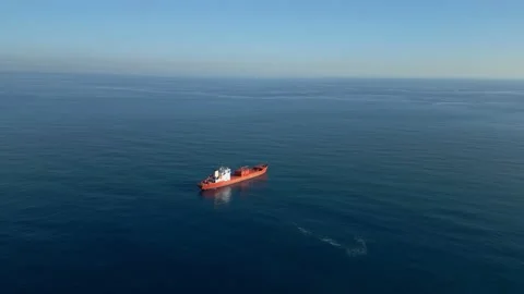 Aerial top down view of a 182 meters long oil chemical tanker ship. Stock Footage 229318768