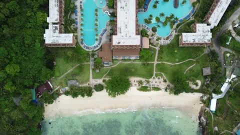 Aerial top down view of 5-star seaside resort 4k Stock Footage 255880871