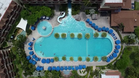 Aerial top down view of 5-star hotel swimming pool 4k Stock Footage 265031376
