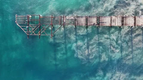 Aerial Top Down View of Abandoned Fishing Pier North of Todos Santos Mexico Vídeos de archivo 346155450