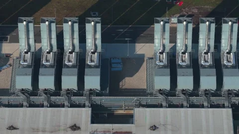 Aerial top down view of ai cloud data center cooling units Stock Footage 334056905