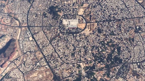 Aerial top down view of Al-Masjid an-Nabawi Medina 4k animation Stock Footage 304449291
