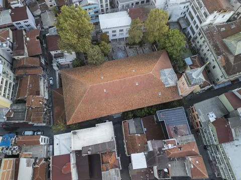 Aerial Top Down View of Arap Camii Mosque Near Galata Stock Photos
