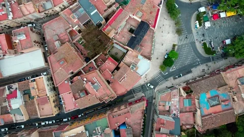 Aerial top down view of architecture and city of Figueres in Catalonia Spain 스톡 동영상 245162721