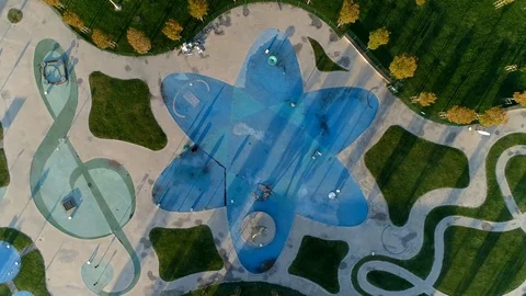 Aerial Top Down View of Atomic Symbol in a Public Park 360 Turn Video stock 97986374