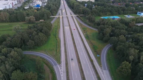 Aerial top down view of Autobahn cloverleaf interchange near Bremen Germany Video stock 336812059