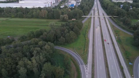 Aerial top down view of Autobahn interchange with cloverleaf ramp near Bremen Video stock 336858200
