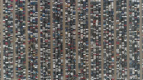 Aerial top down view of automaker car lot 4k Stock Footage 93727815