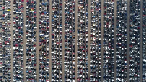 Aerial top down view of automaker distribution center 4k Stock Footage 113994168