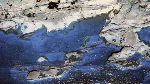 Aerial Top Down View Beach Stone Land Transition Stock Footage 111201875