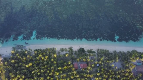 Aerial  top down view of a beach on a tropical paradise island Stock Footage 125087446