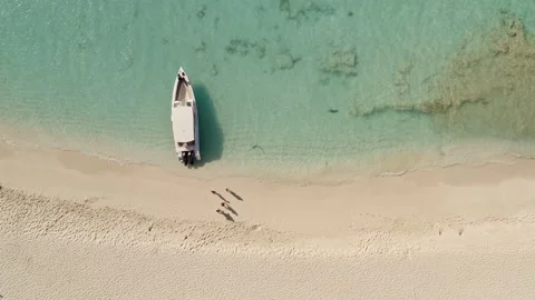 Aerial top down view of beach with boat Stock Footage 139543933