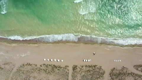Aerial top down view of the beach without people on a hot sunny day Stock Footage 179361529
