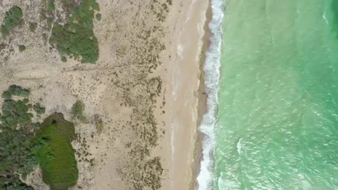 Aerial top down view of the beach without people on a hot sunny day Stock Footage 199418268