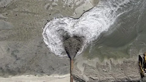 Aerial Top Down View Of Beach Nourishment Drainage Pipe In Oceanside California Stock Footage 333091314