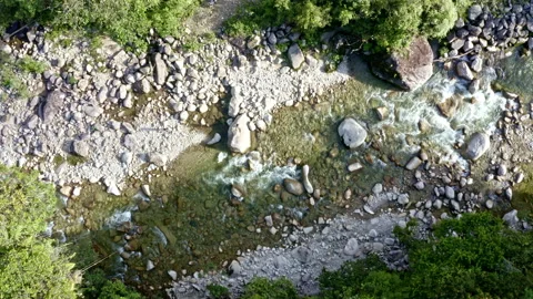 Aerial top down view of a beautiful stream with crystal clear water Stock Footage 169917209