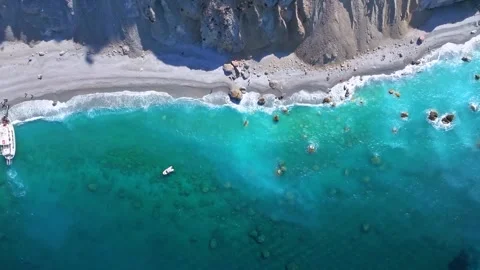 Aerial top down view of the beautiful beach at Lalaria, Skiathos island Stock Footage 263236625