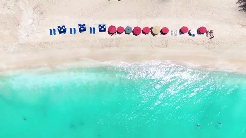 Aerial top down view of the beautiful Ffryes Beach at Antigua island Stock Footage 276889142