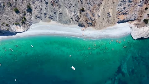 Aerial top down view of the beautiful beach Lalaria at Skiathos island Stock Footage 294534372