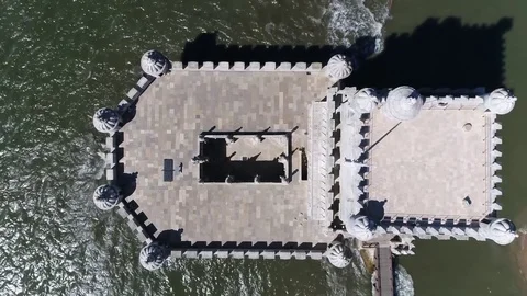 Aerial top down view of belem Tower in Portuguese Torre de Belem 4k Stock Footage 83463875