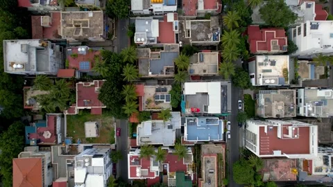 Aerial top down view of Bengaluru urban area with colorful homes and temple.. 스톡 동영상 326370129