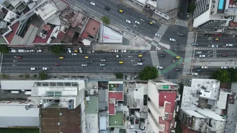 Aerial top down view of bifurcation of avenue in Buenos Aires City, South Ame Stock-Footage 153605969
