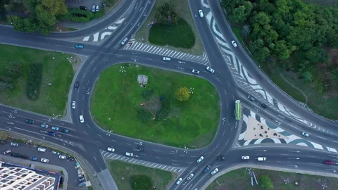 Aerial top down view of big roundabout in Burgas, Bulgaria 스톡 동영상 316754868