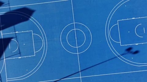 Aerial top down view of blue basketball court with white lines Vídeos de archivo 340337488
