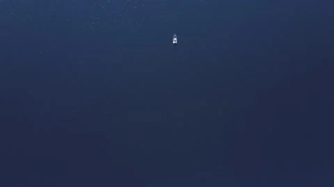 Aerial top down view of boat on lake, drone flying over the lake Stock Footage 202089339