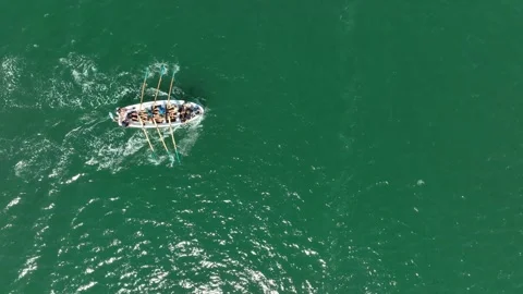Aerial top down view of boat team rowing Stock Footage 295338110
