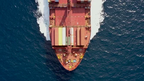 Aerial top down view at a bow of a container cargo ship Vídeo Stock 155755243