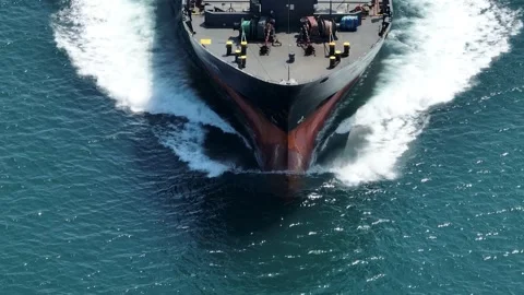 Aerial top down view at a bow of a container cargo ship Stock Footage 203851295