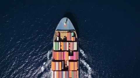 Aerial top down view of a bow from a large container cargo ship Stock Footage 262436665