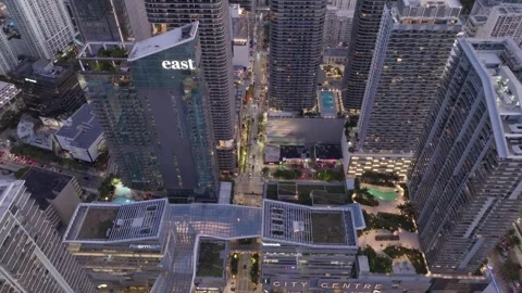 Aerial Top down View of Brickell Miami Skyline Modern Architecture At Sunset Stock Footage 313805199