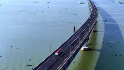 Aerial Top-Down View of the Bridge Stock Footage 337105684
