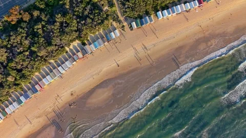 Aerial Top Down View of Brighton Beach Boxes Stock-Footage 329167739