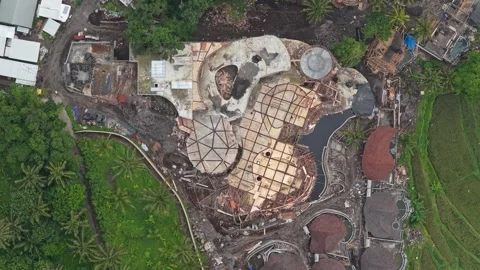 Aerial top down view of building construction site in bali Stock Footage 328913338